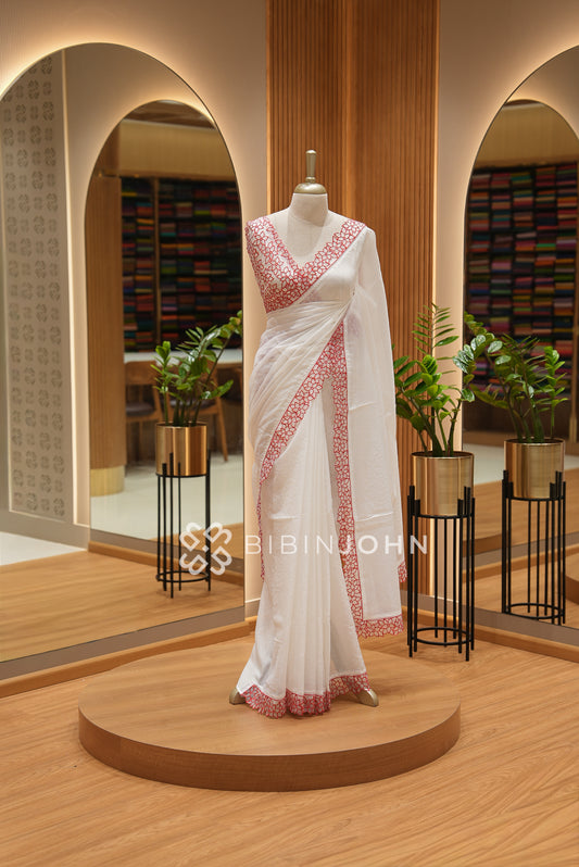Cotta Embroidery Saree For Women White BJ2151