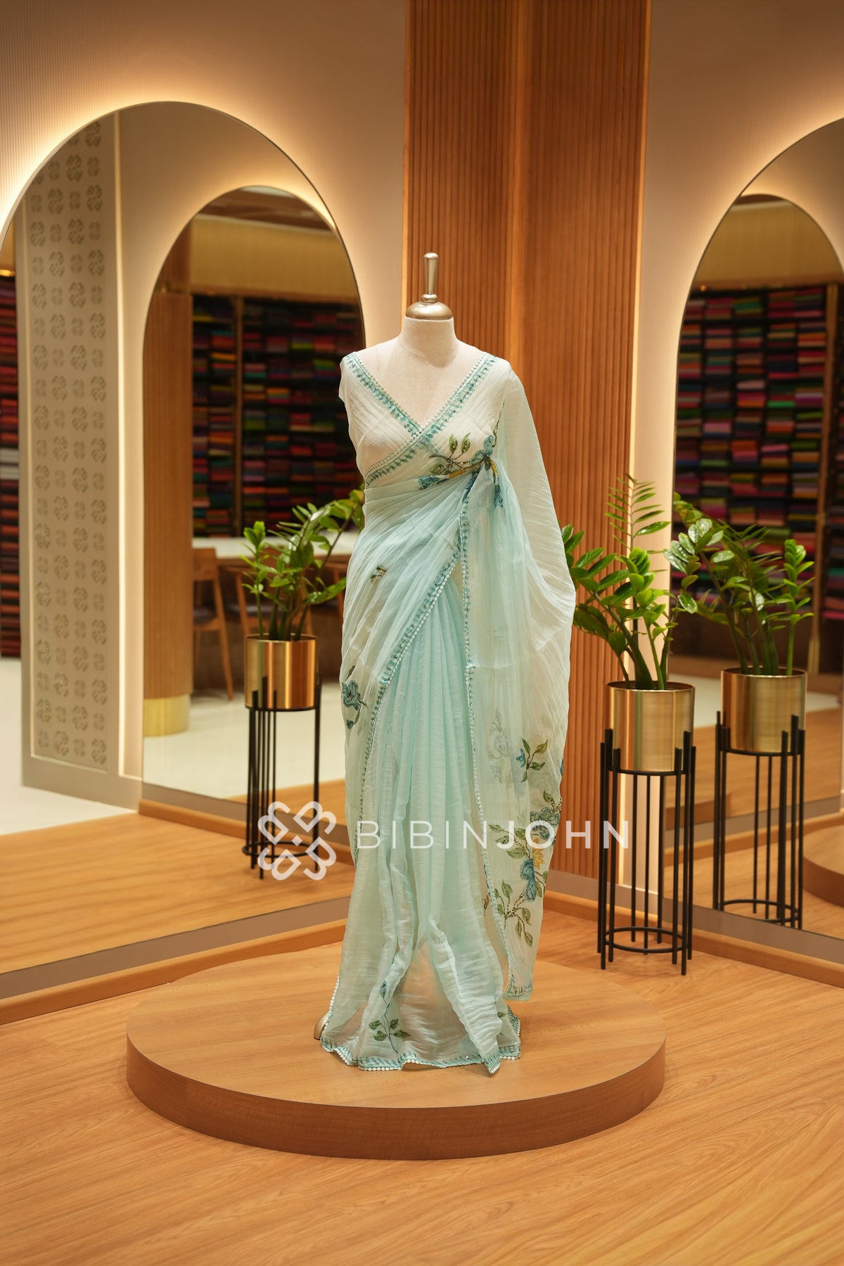 Tissue Embroidery Saree For Women Pastel Mint Green BJ2153