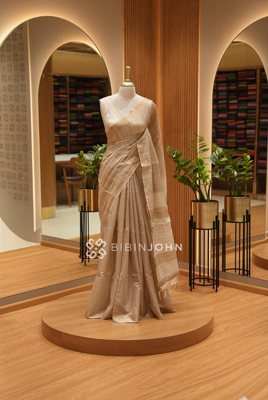 Tusser Silk Saree For Women Champagne Beige BJ2176