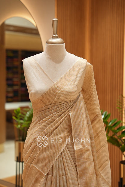 Tusser Silk Saree For Women Champagne Beige BJ2177