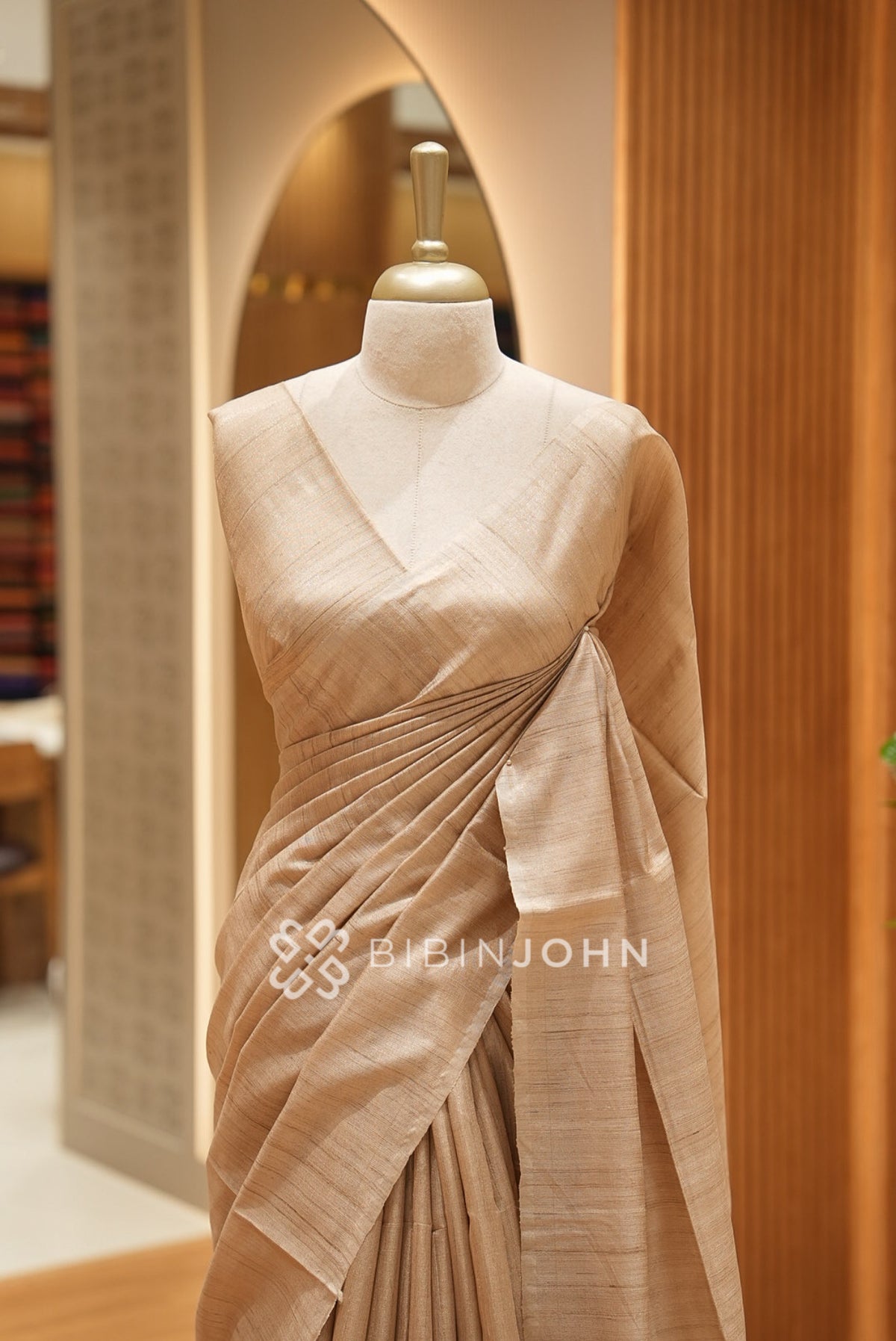 Tusser Silk Saree For Women Champagne Beige BJ2178