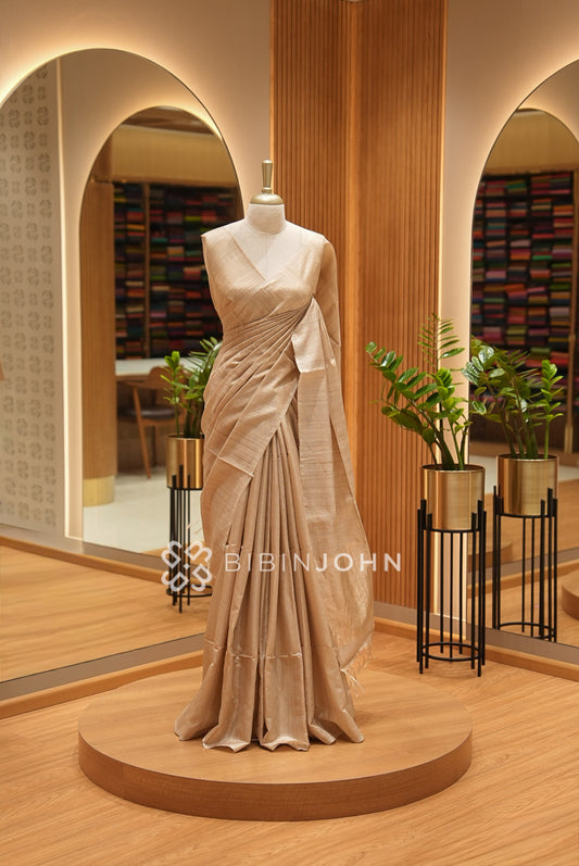 Tusser Silk Saree For Women Champagne Beige BJ2178