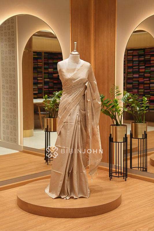 Semi Tusser Embroidery Saree For Women Champagne Beige BJ2179