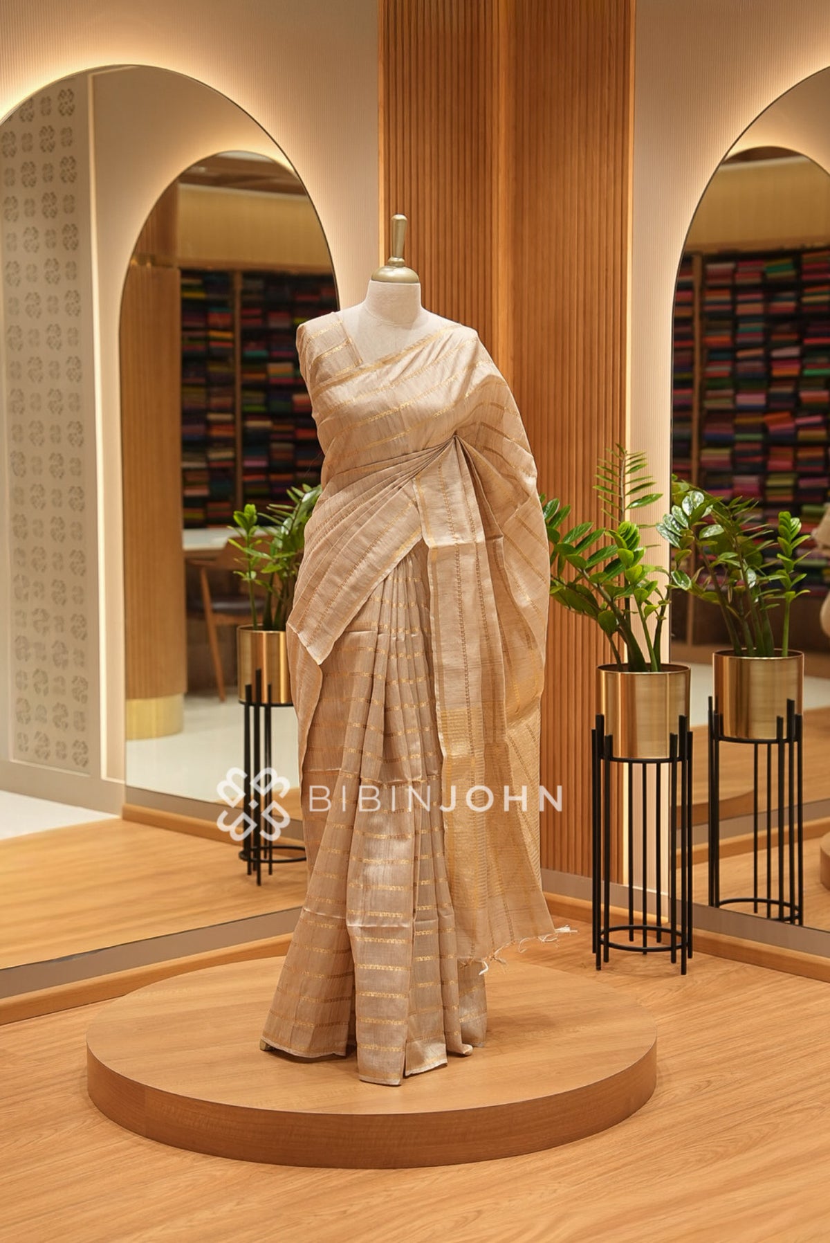 Tusser Silk Saree For Women Beige BJ2180