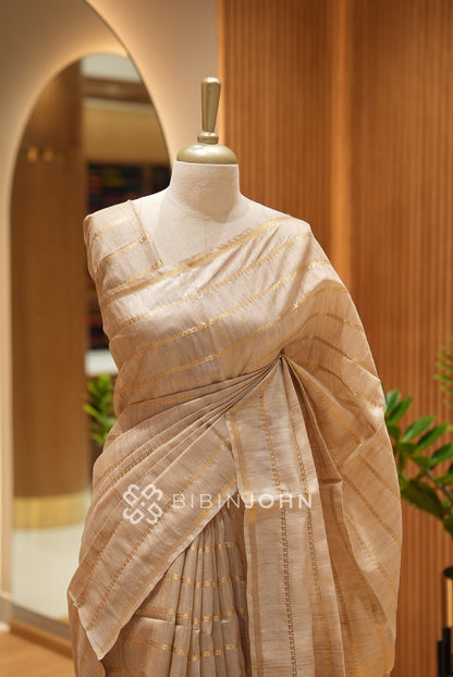 Tusser Silk Saree For Women Beige BJ2180
