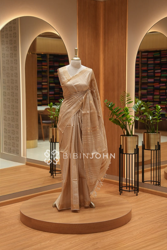 Tusser Silk Saree For Women Champagne Beige BJ2181