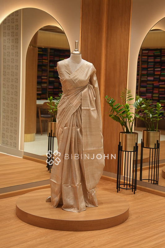 Tusser Silk Saree For Women Champagne Beige BJ2182