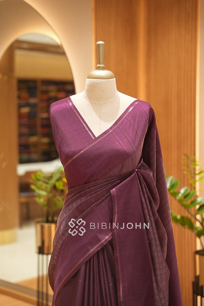 Semi Tussar Weaving Saree For Women Plum Purple BJ2649