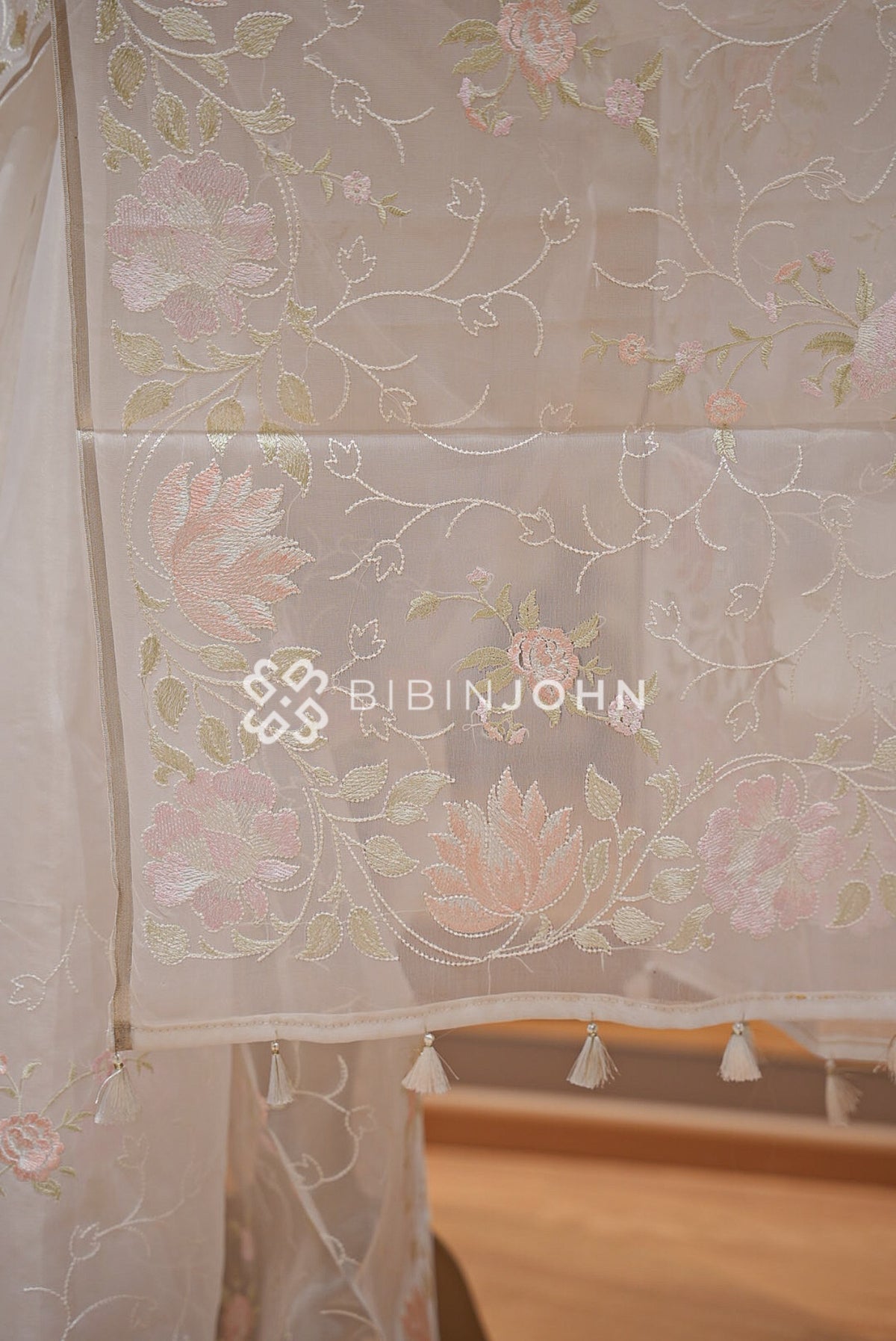 Organza Embroidery Saree White BJ1018