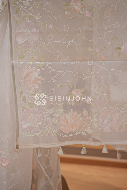 Organza Embroidery Saree White BJ1018