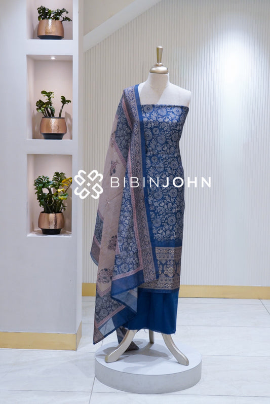 Printed Silk Unstitched Salwar Suit Material Deep Royal Blue BJ1712