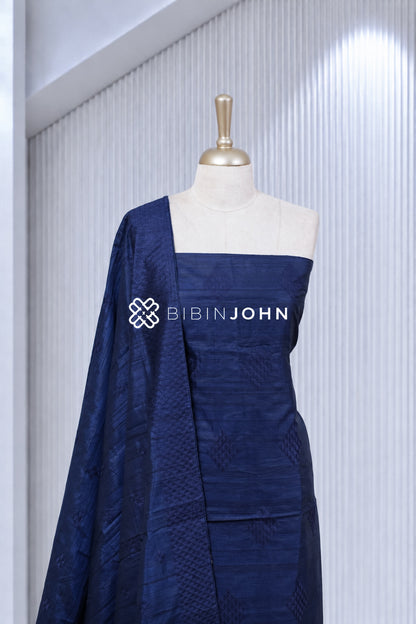 Chanderi Unstitched Salwar Suit Material Deep Navy Blue BJ1934