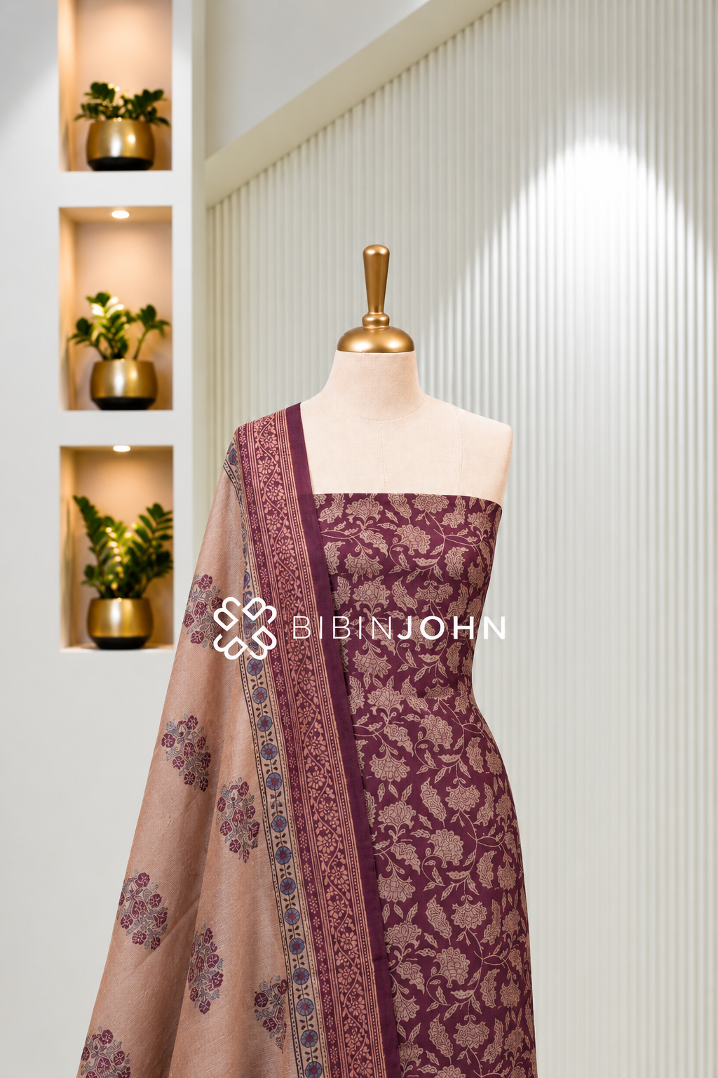 Printed Chanderi Unstitched Salwar Suit Dress Material Wine Purple BJ1825
