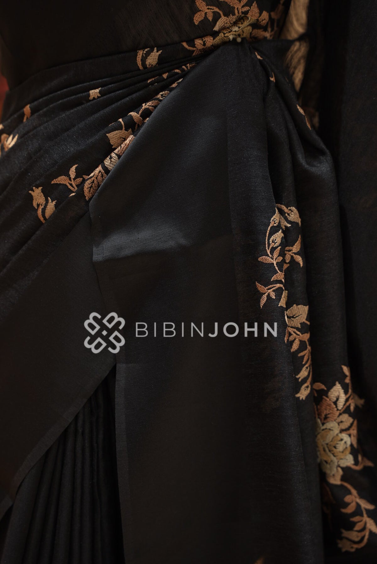 Semi Mutka Embroidery Saree Black BJ1025