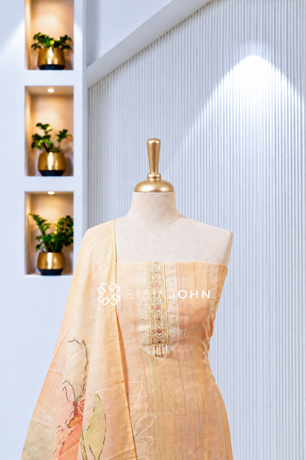Cotton Embroidery Unstitched Salwar Suit Material Pastel Peach BJ1985