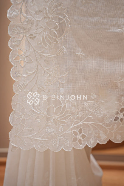 Cotta Applique Saree White BJ1016
