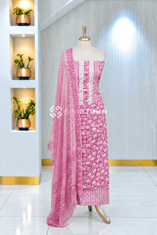 Printed Cotton Unstitched Salwar Suit Material Rose Pink BJ2058