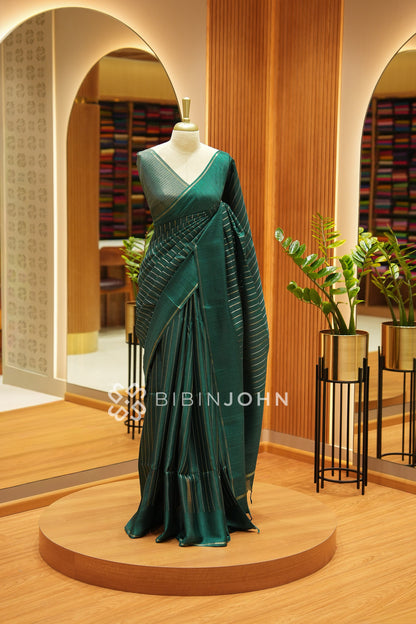 Semi Tussar Weaving Saree For Women Deep Emerald Green BJ2443