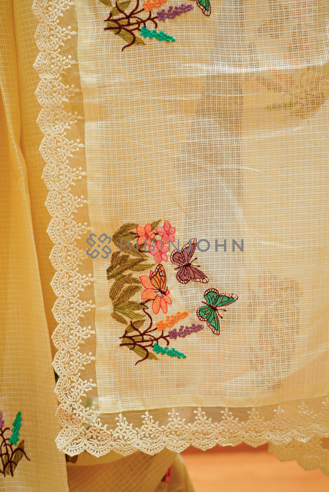 Cotta Embroidery Saree For Women Pale Yellow pallu
