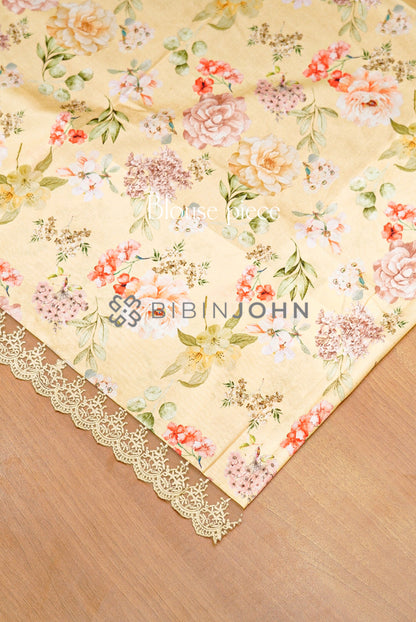 Cotta Embroidery Saree For Women Pale Yellow blouse piece