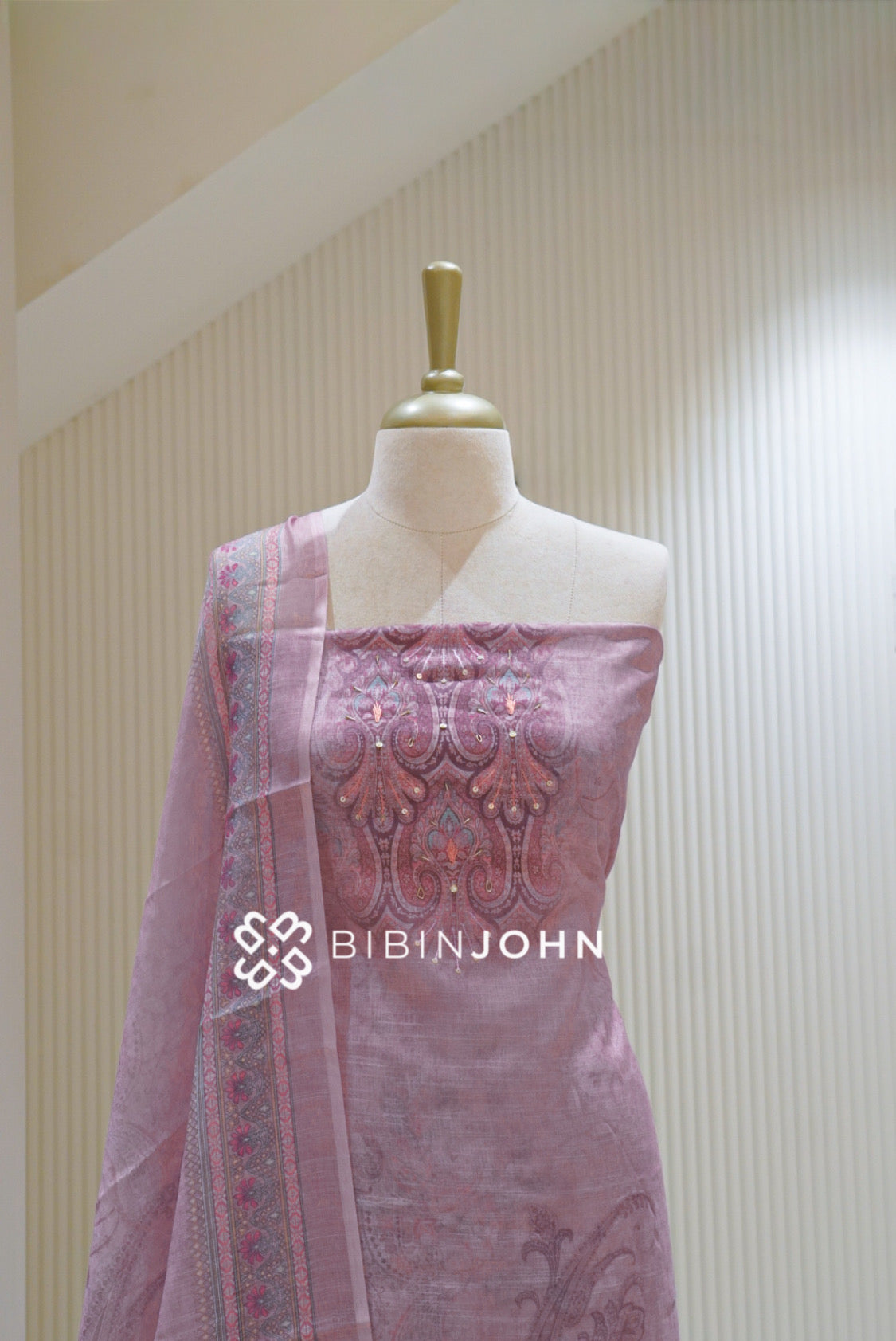 Printed Linen Cotton Embroidery Unstitched Salwar Suit Material Dusty Rose Pink BJ2613