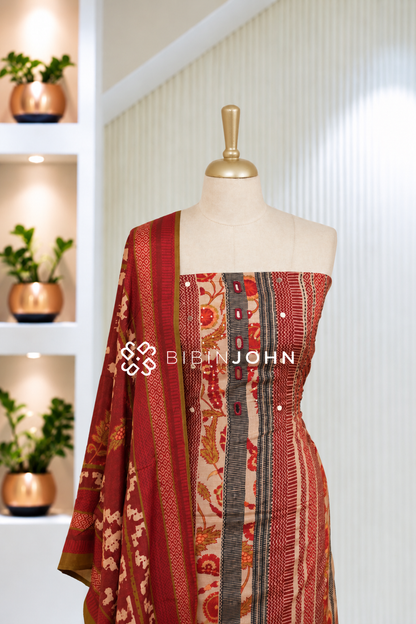 Muslin Embroidery Unstitched Salwar Suit Material Deep Maroon Red BJ2089