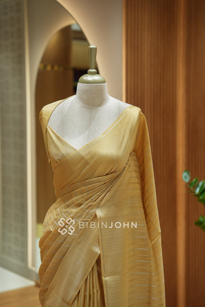 Semi Tussar Weaving Saree For Women Champagne Gold BJ2312