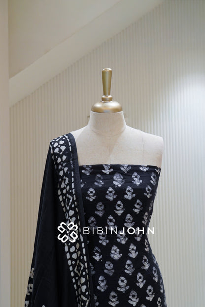 Semi Silk Batik Printed Salwar Suit Material Black BJ2160