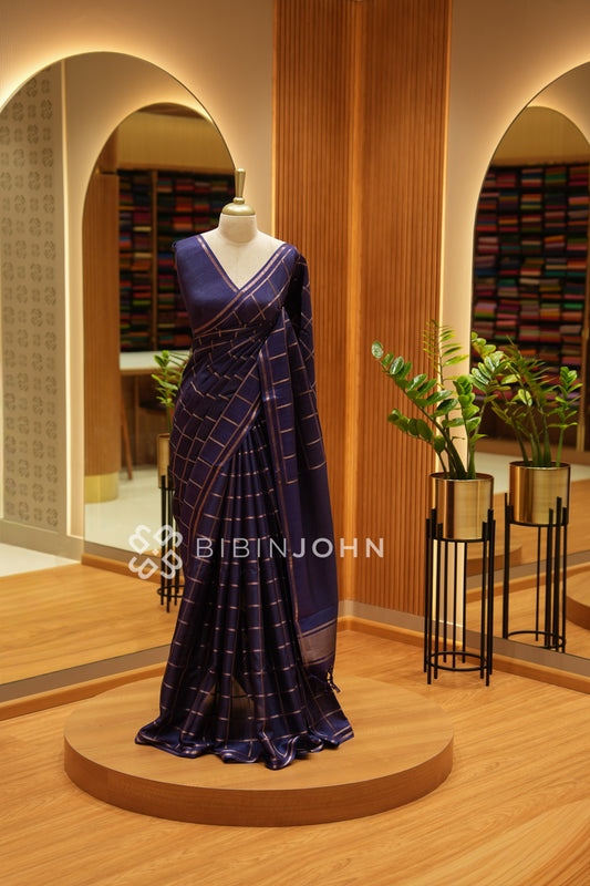 Semi Tussar Weaving Saree For Women Deep Navy Blue BJ2328