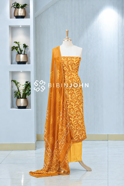 Printed Cotton Unstitched Salwar Suit Material Mustard Orange BJ2026