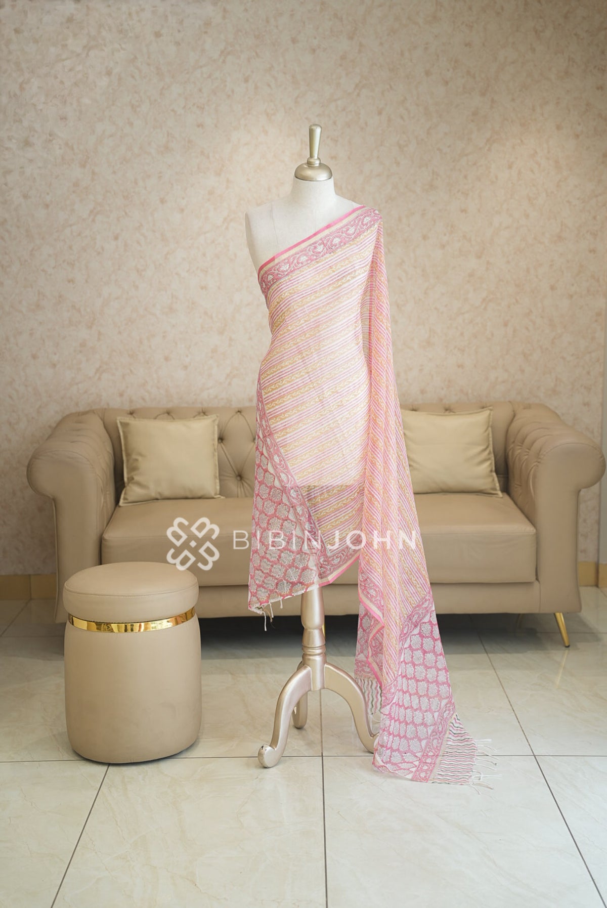 Cotton Cotta Dupatta For Women Ivory White with Baby Pink BJ2394