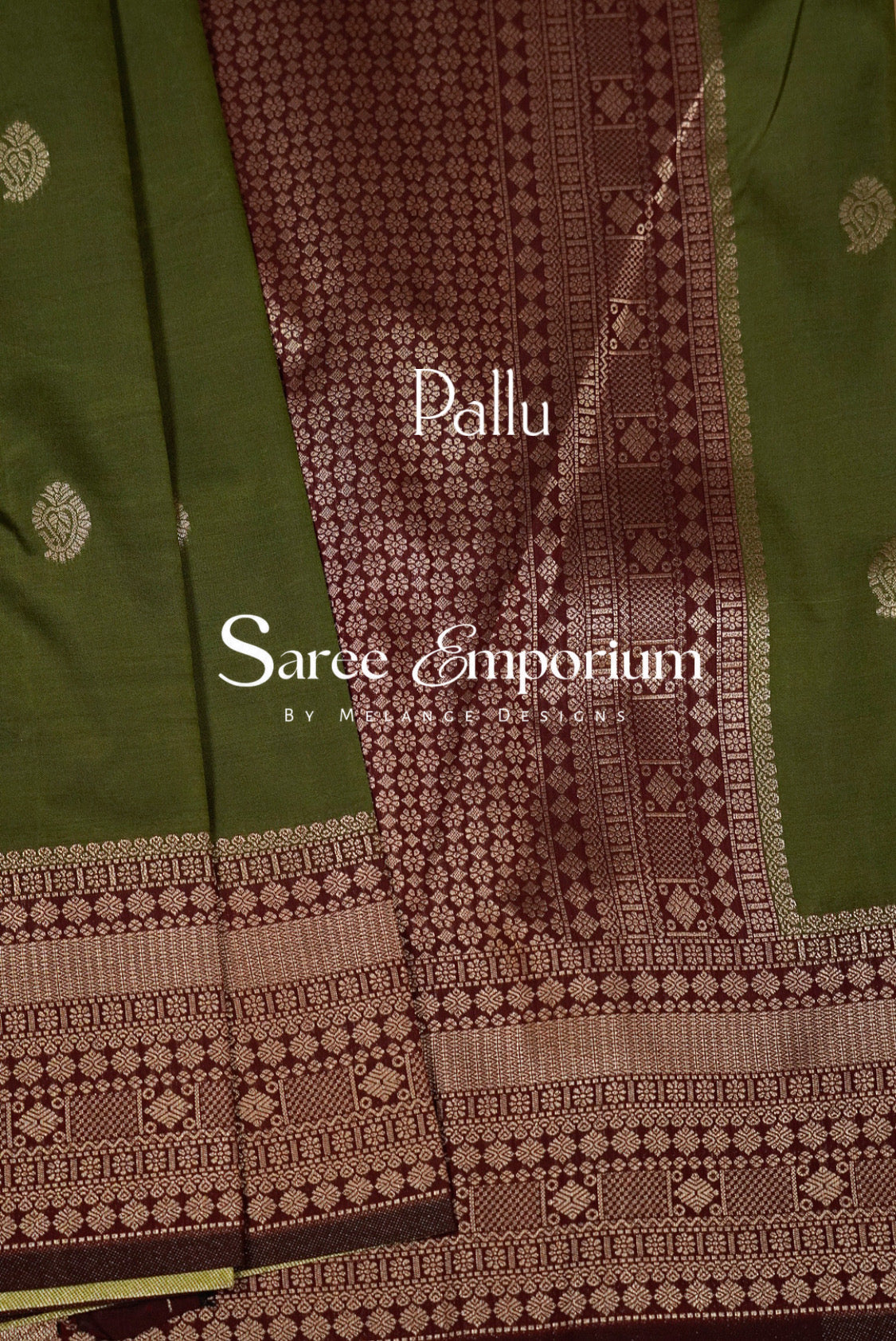 Semi Silk Saree For Women Olive green with burgundy border BJ0568