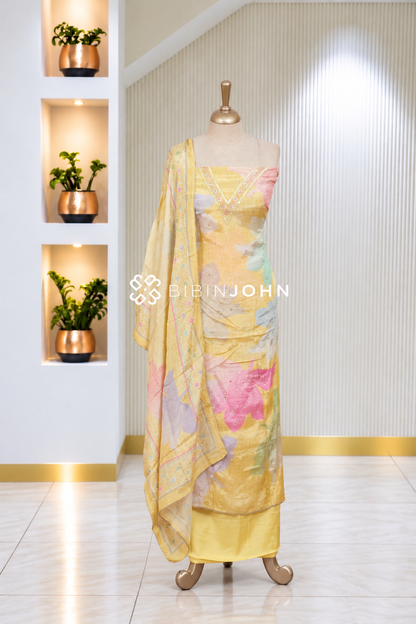 Muslin Embroidery Unstitched Salwar Suit Material Pastel Yellow BJ2090