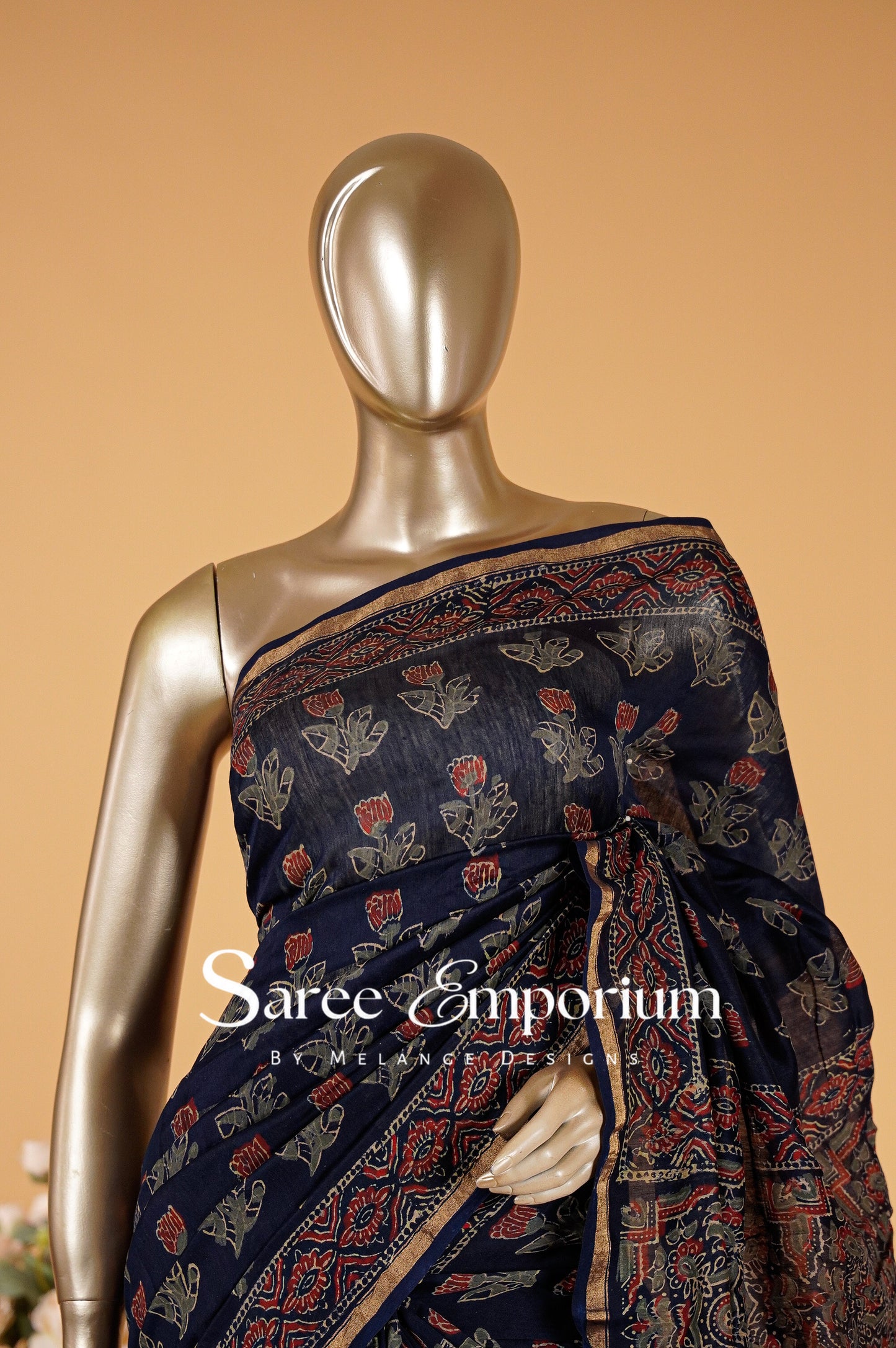 Printed Ajrakh Saree MDS0102
