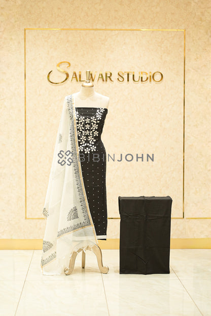 Cotton Embroidery Unstitched Salwar Suit Material Black