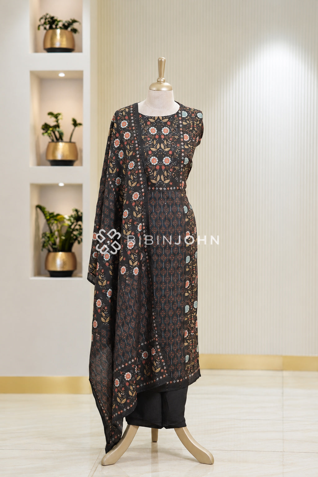 Semi Stitched Muslin Salwar Suit Material Charcoal Black BJ1830