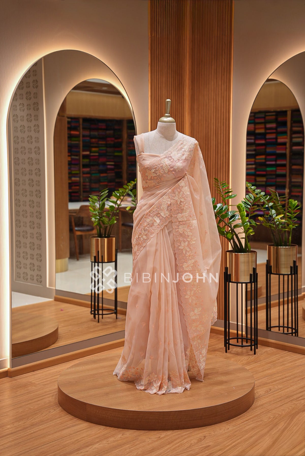 Organza Embroidery Saree Peach-Blush BJ1019