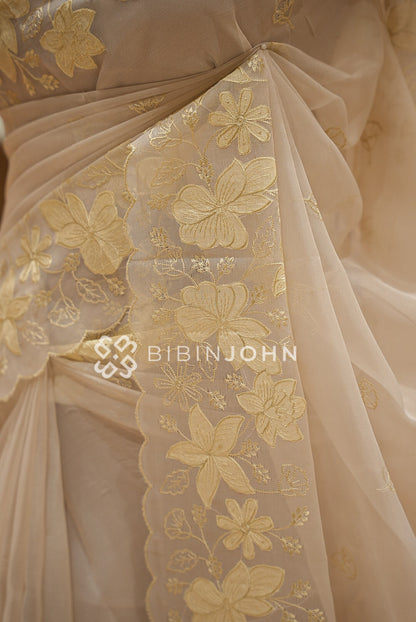 Organza Embroidery Saree Ivory Beige BJ1024