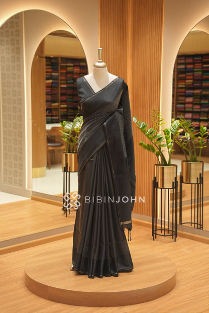 Semi Tussar Weaving Saree For Women Charcoal Black BJ2646