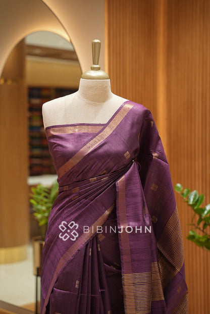 Tusser Silk Saree For Women Plum Purple BJ1659