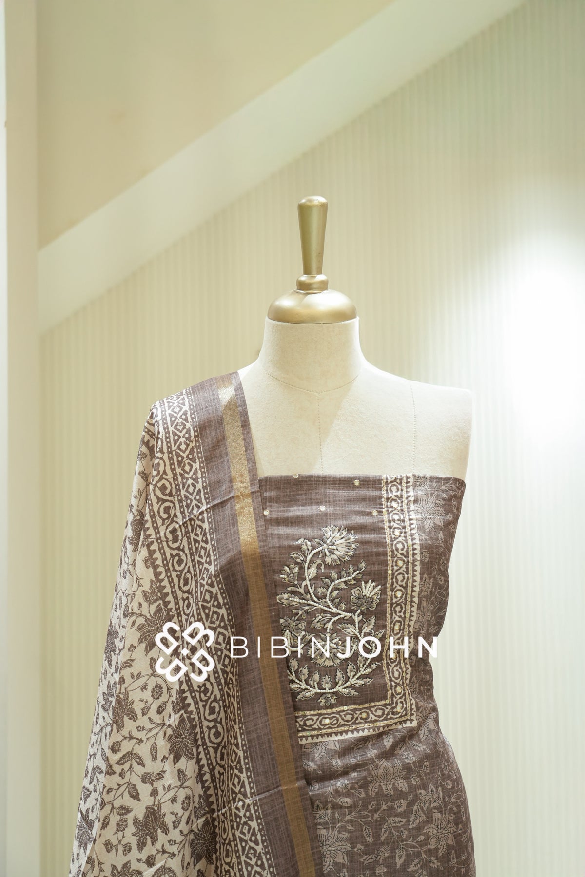 Semi Silk Embroidery Unstitched Salwar Suit Materials Mocha Brown BJ2206