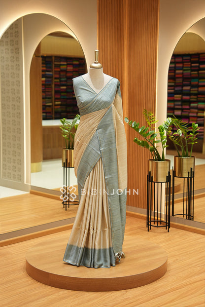Semi Tussar Weaving Saree For Women Cream Beige BJ2658