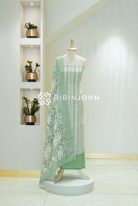 Linen Embroidery Unstitched Salwar Suit Material Pastel Mint Green BJ2363