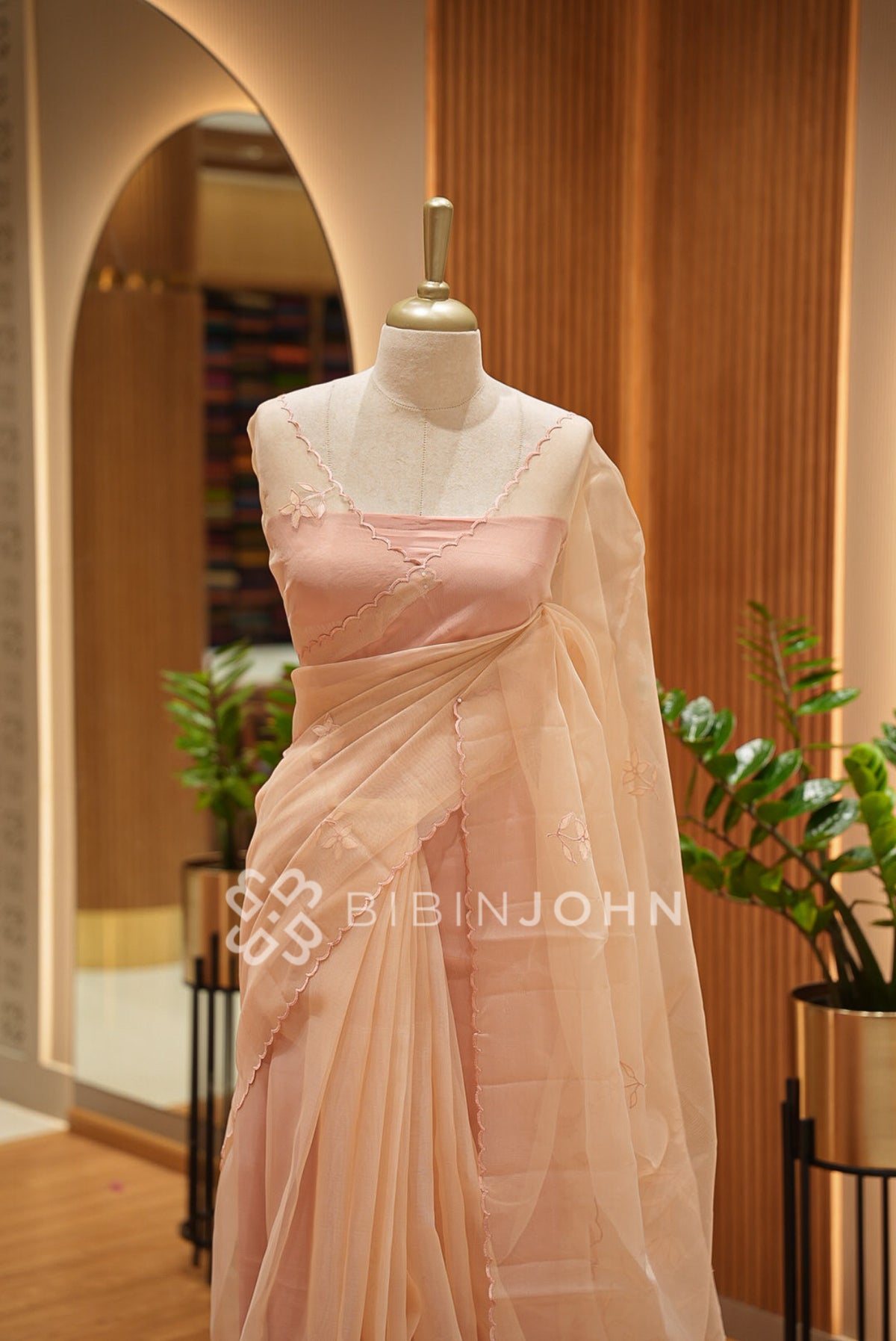 Organza Embroidery Saree Blush-Peach BJ1021