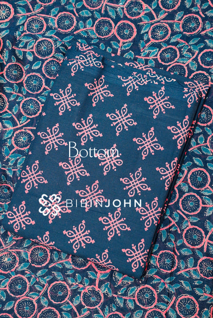 Printed Chanderi Unstitched Salwar Suit Material Navy Blue BJ1121