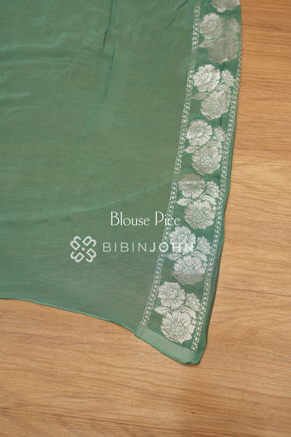 Chiffon Banarasi Saree For Women Sage Green BJ2541