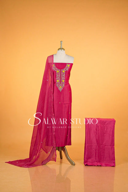 Chanderi Embroidery Unstitched Salwar Suits AC0001