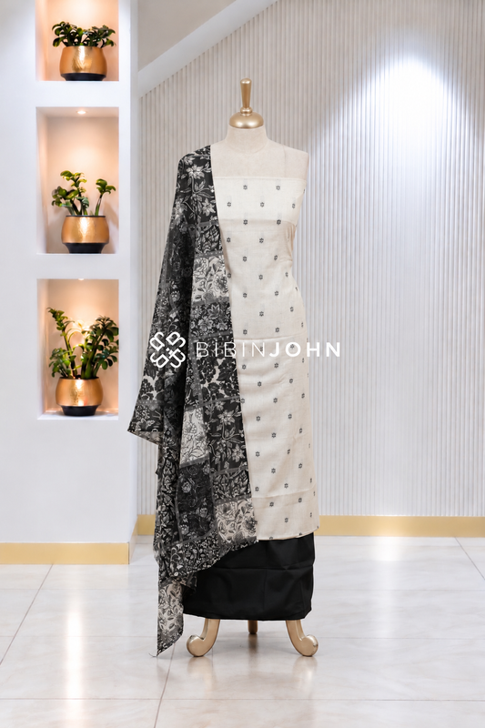 Cotton Jacquard Unstitched Salwar Suit Material Off-White BJ1925