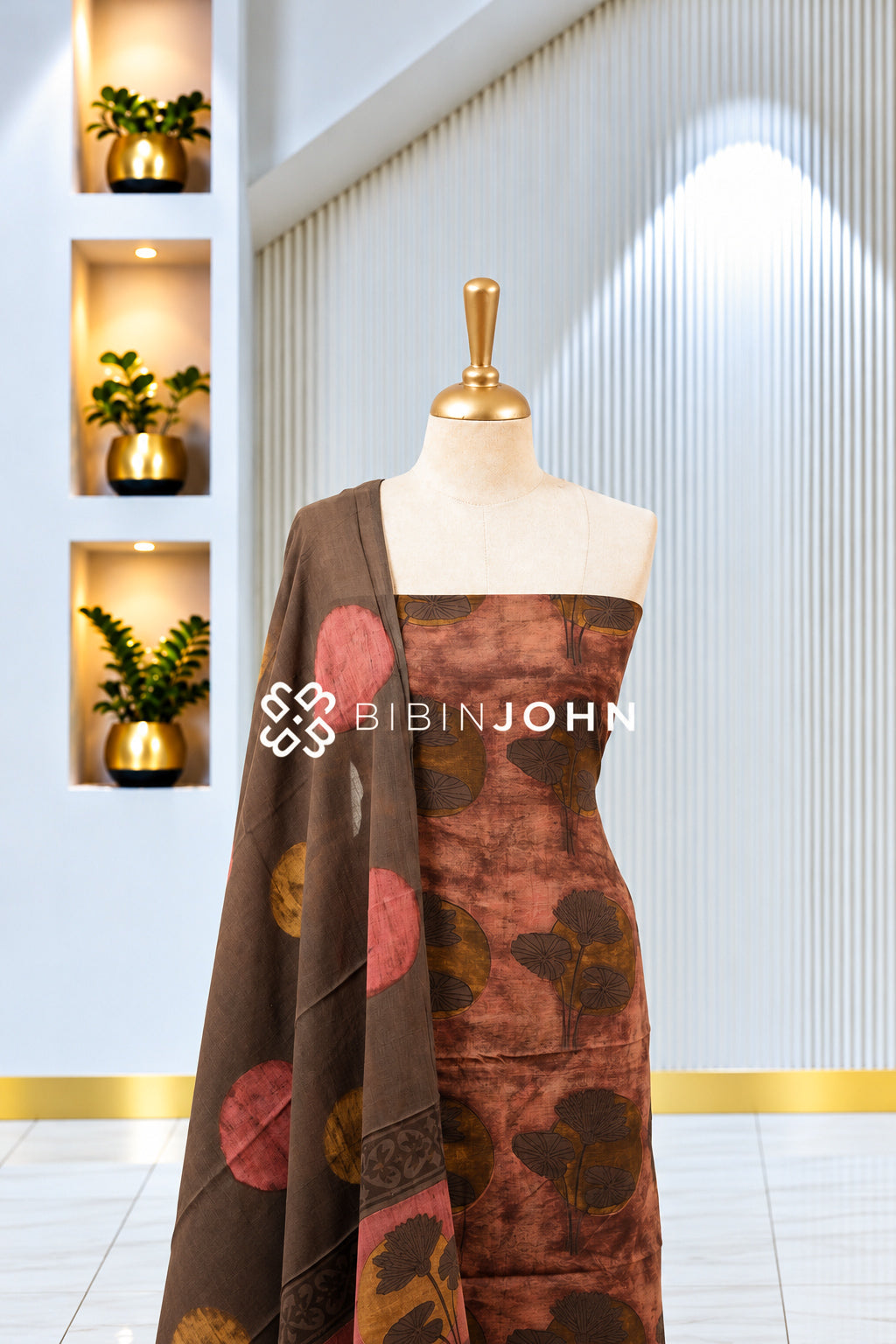 Cotton Ajrakh Unstitched Salwar Suit Material Terracotta Rust Brown BJ1983