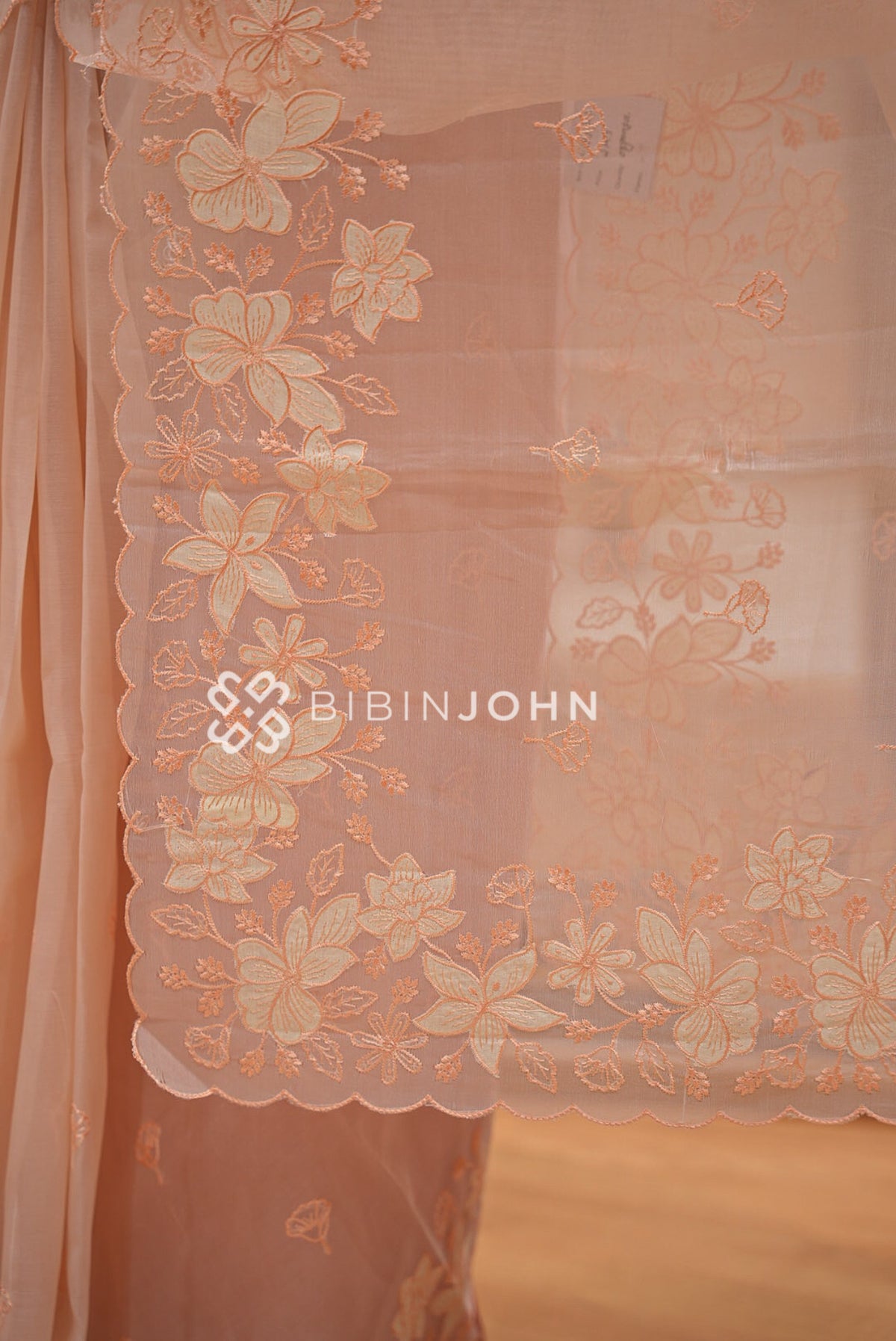 Organza Embroidery Saree Peach-Blush BJ1019